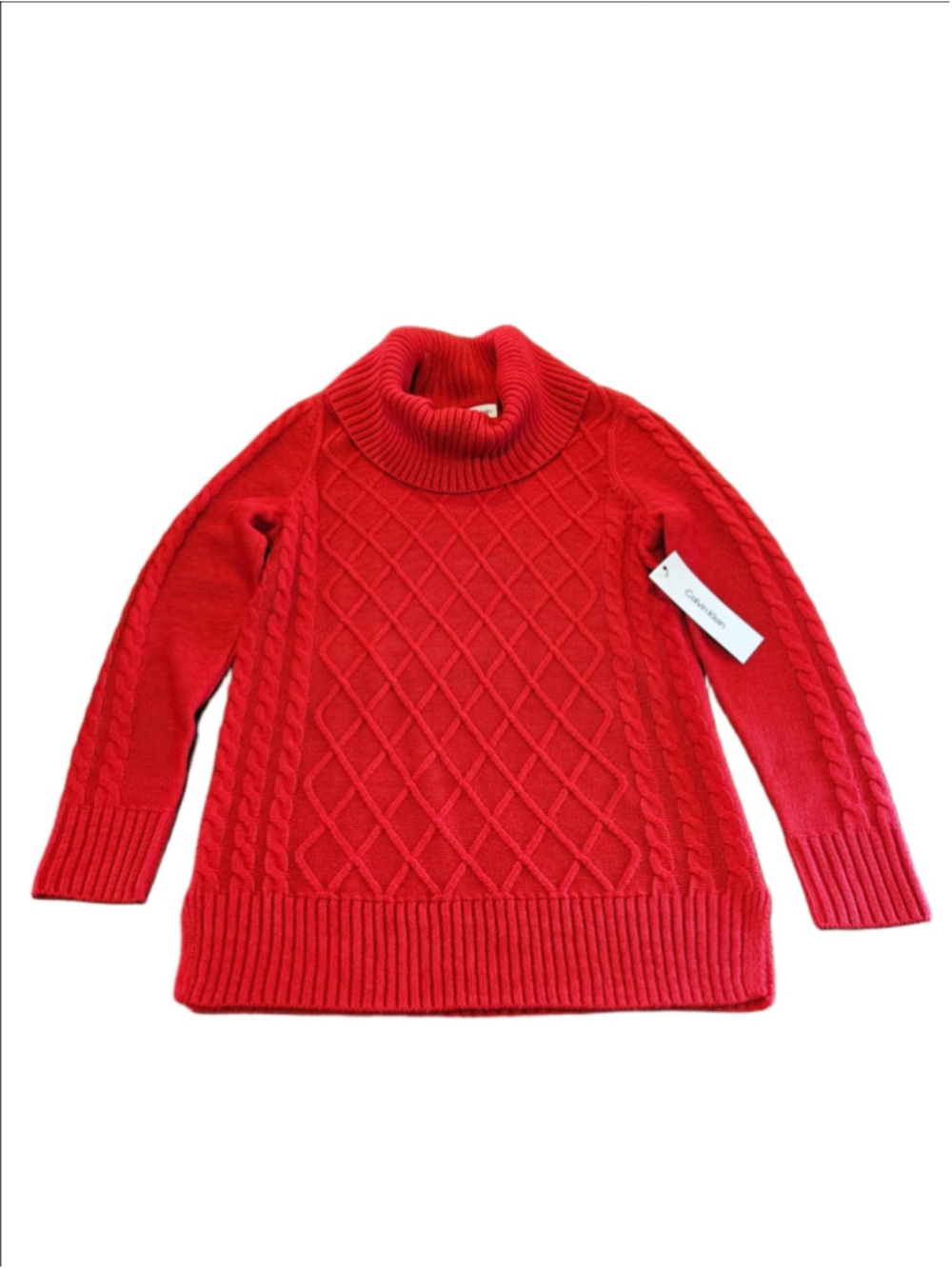 Women's Calvin Klein NWT Red Cable Knit Cowl Neck Sweater Size S